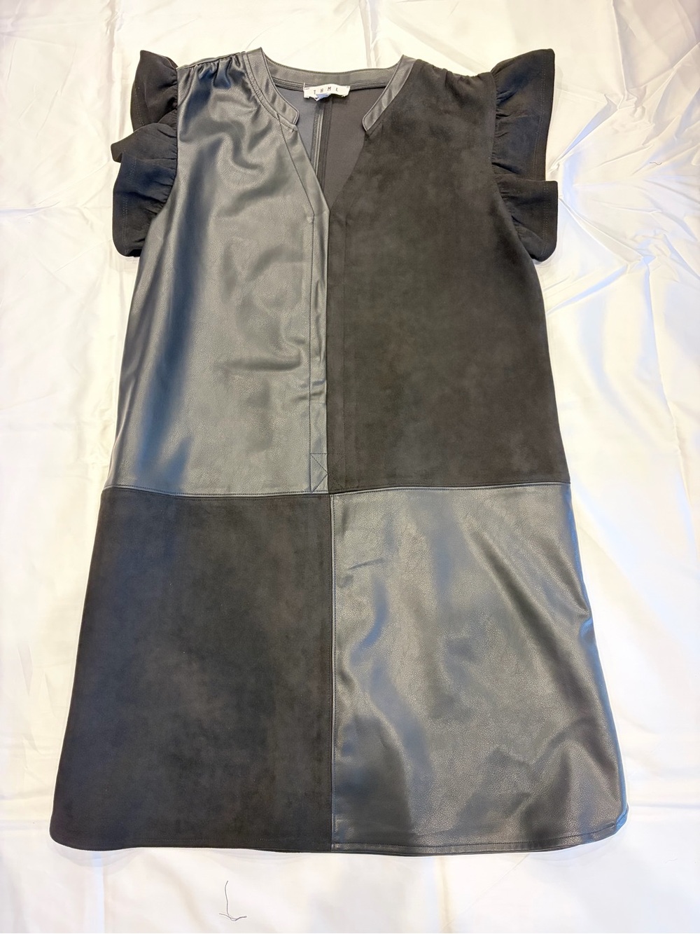 THML Black Faux Leather Patchwork Sleeveless Dress
